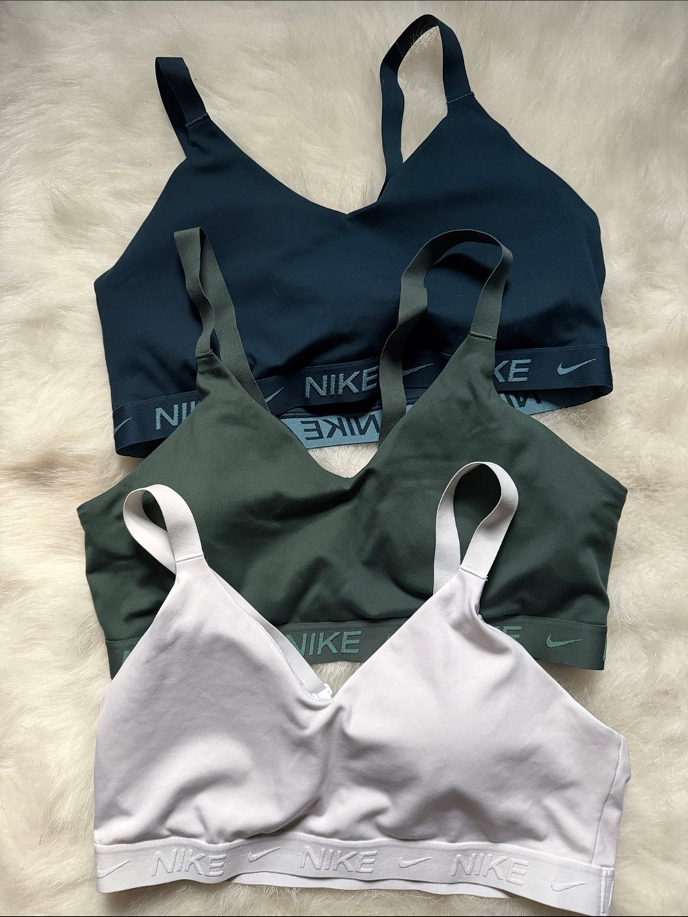 Nike Women’s Sports Bra Trio - White, Olive, Navy